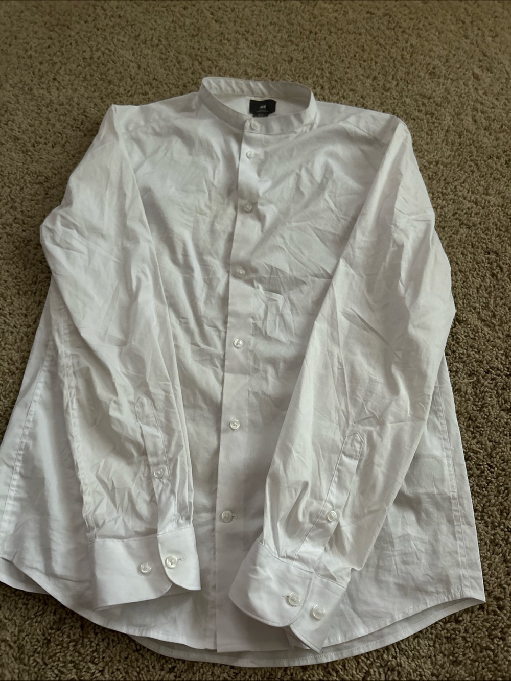 H&M White Grandad-Collar Shirt men's medium button up SLIM FIT LONG SLEEVE